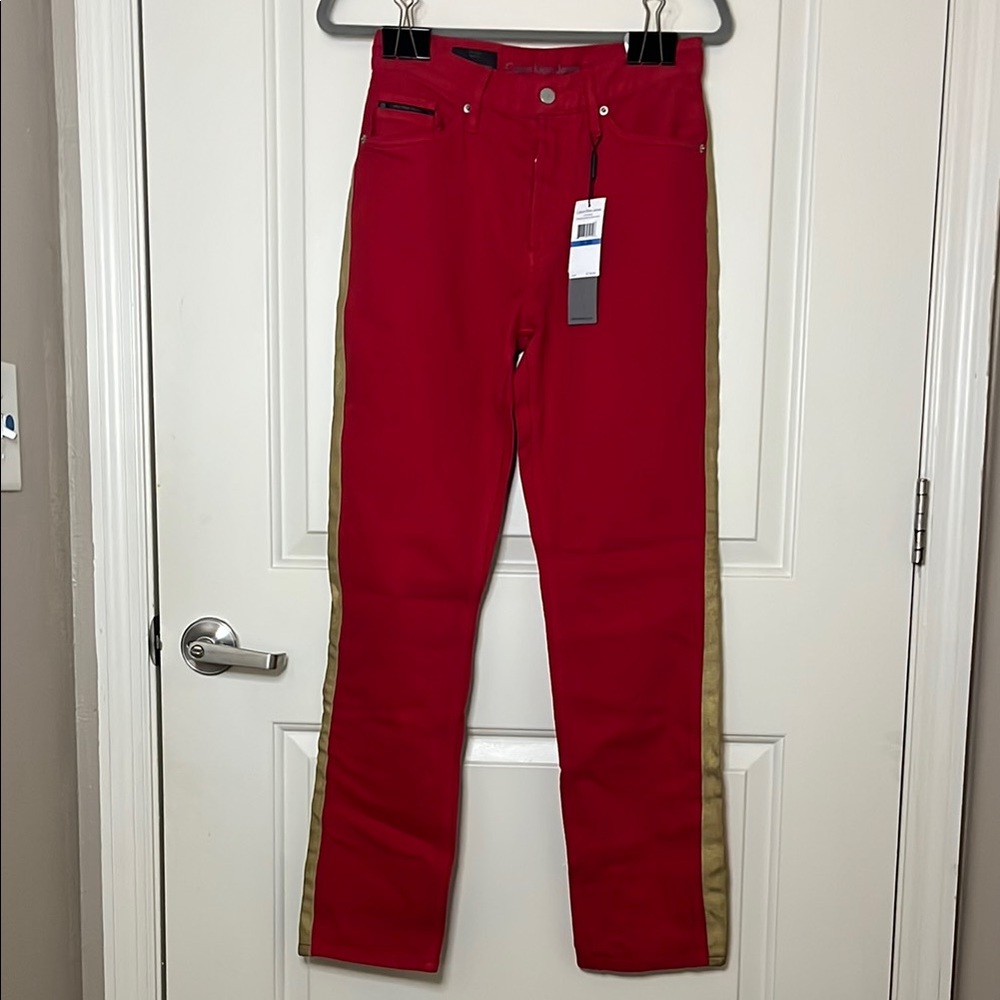 Calvin Klein Jeans Red and Gold Straight Leg Denim